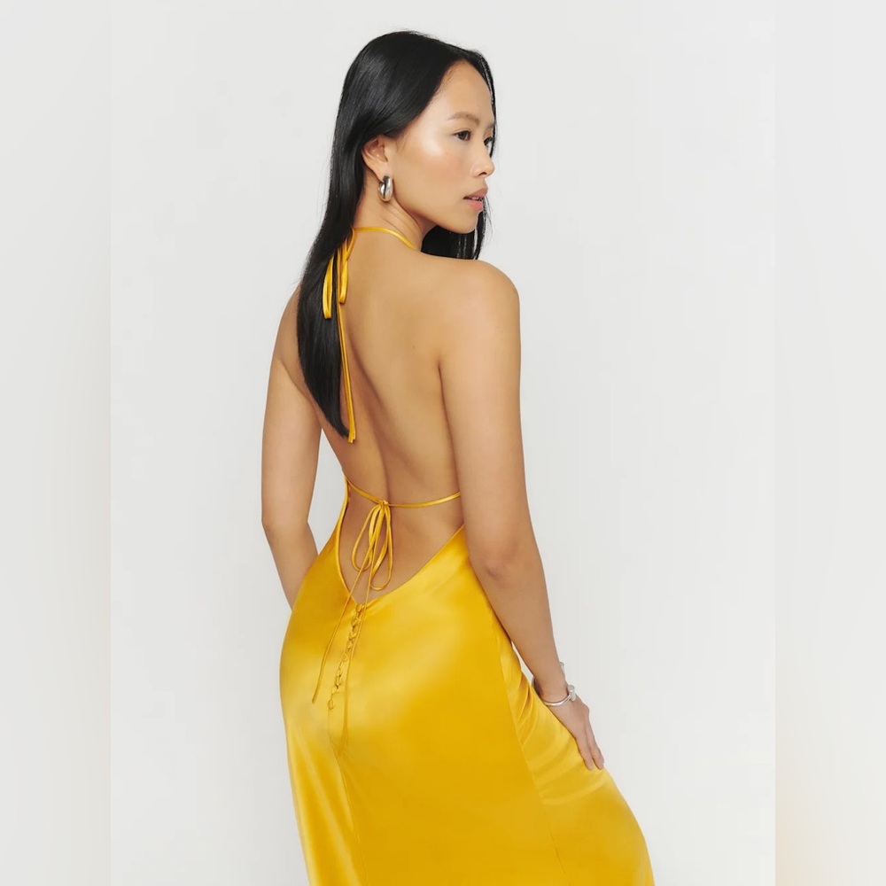 Reformation Jeany Silk Dress Tumeric Size Large NWT - Picture 5 of 16